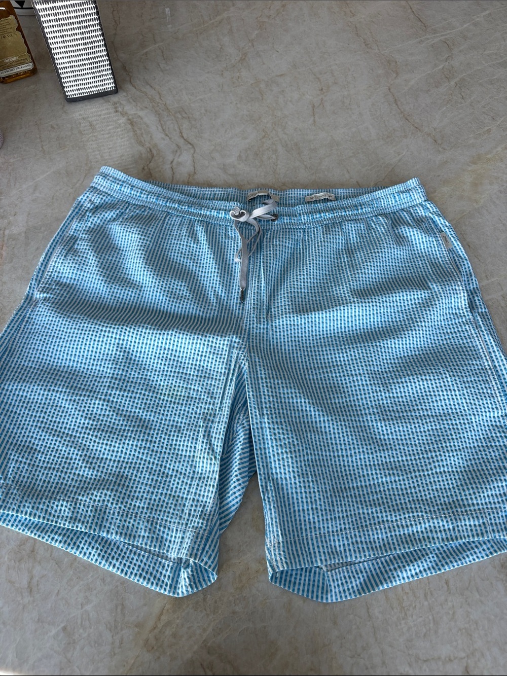 Onia Light Blue Check Swim Trunks